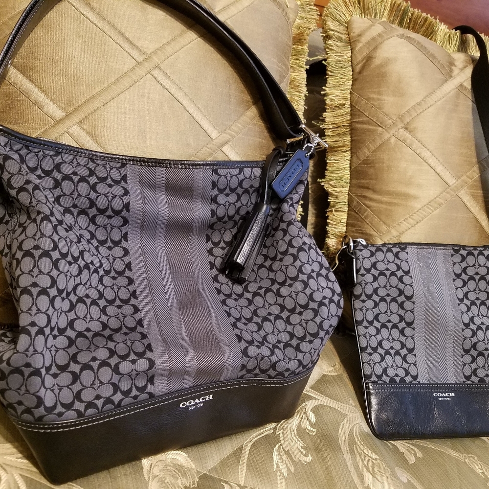 Coach Navy Purse  and crossbody Leather/canvas